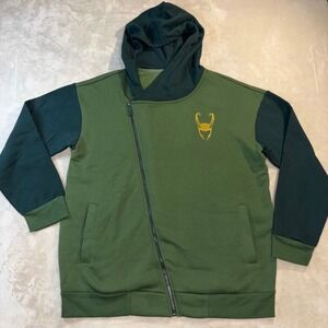 Our Universe Marvel Loki God of Mischief Asymmetrical Zip Hoodie Green LG
